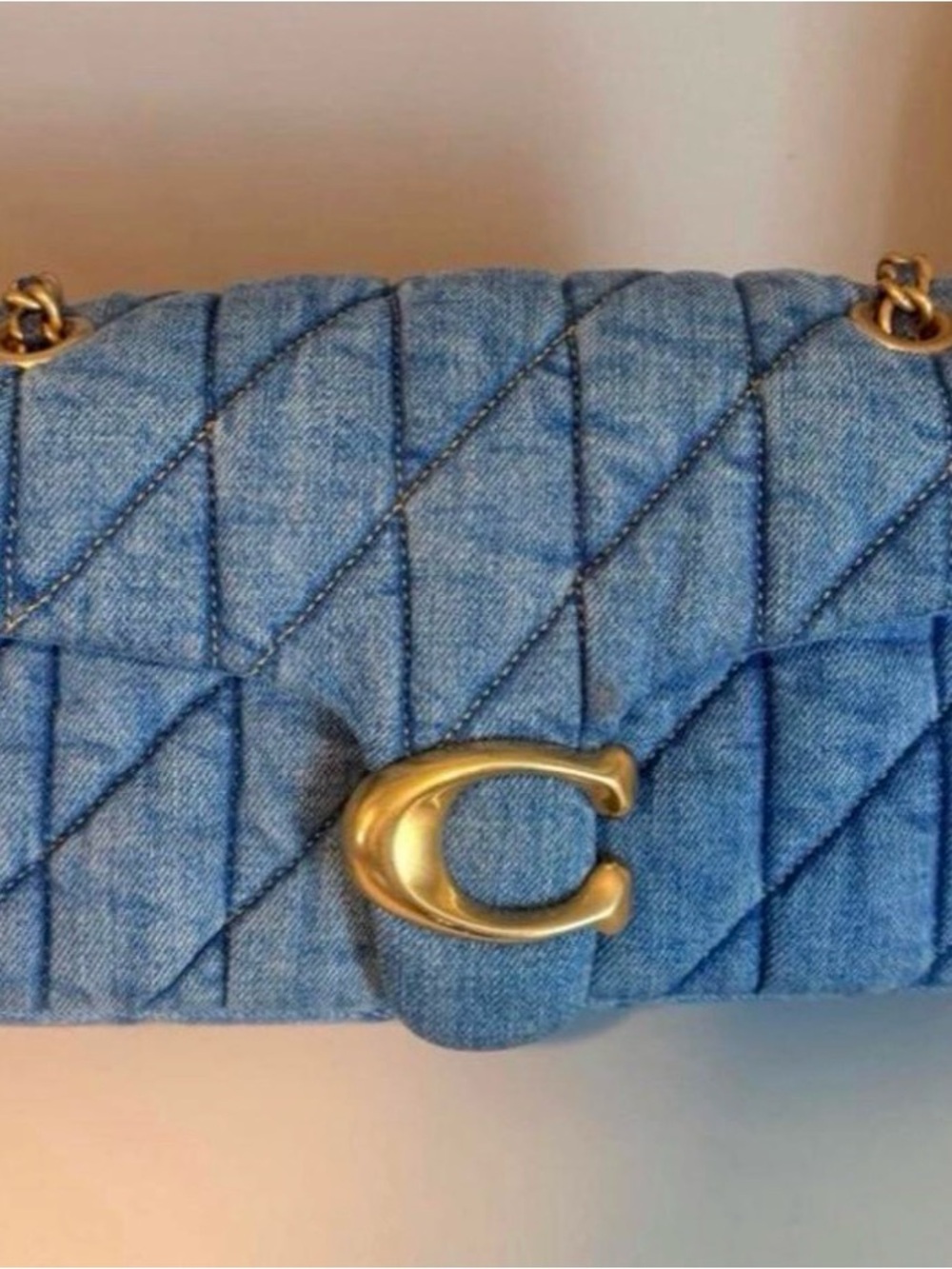 Coach Quilted Denim Shoulder Bag with Gold 'C' Accent - Blue